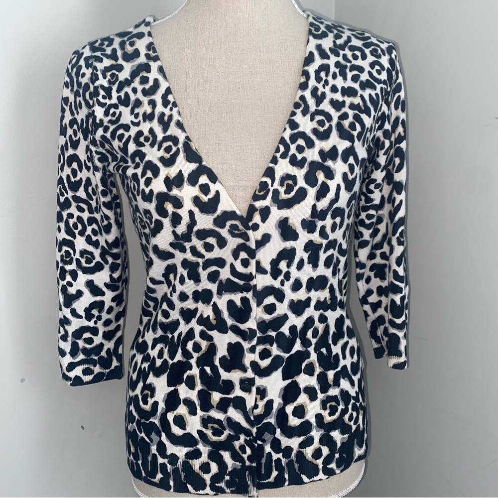 White House Black Market leopard animal print cardigan sweater 3/4 sleeve Small